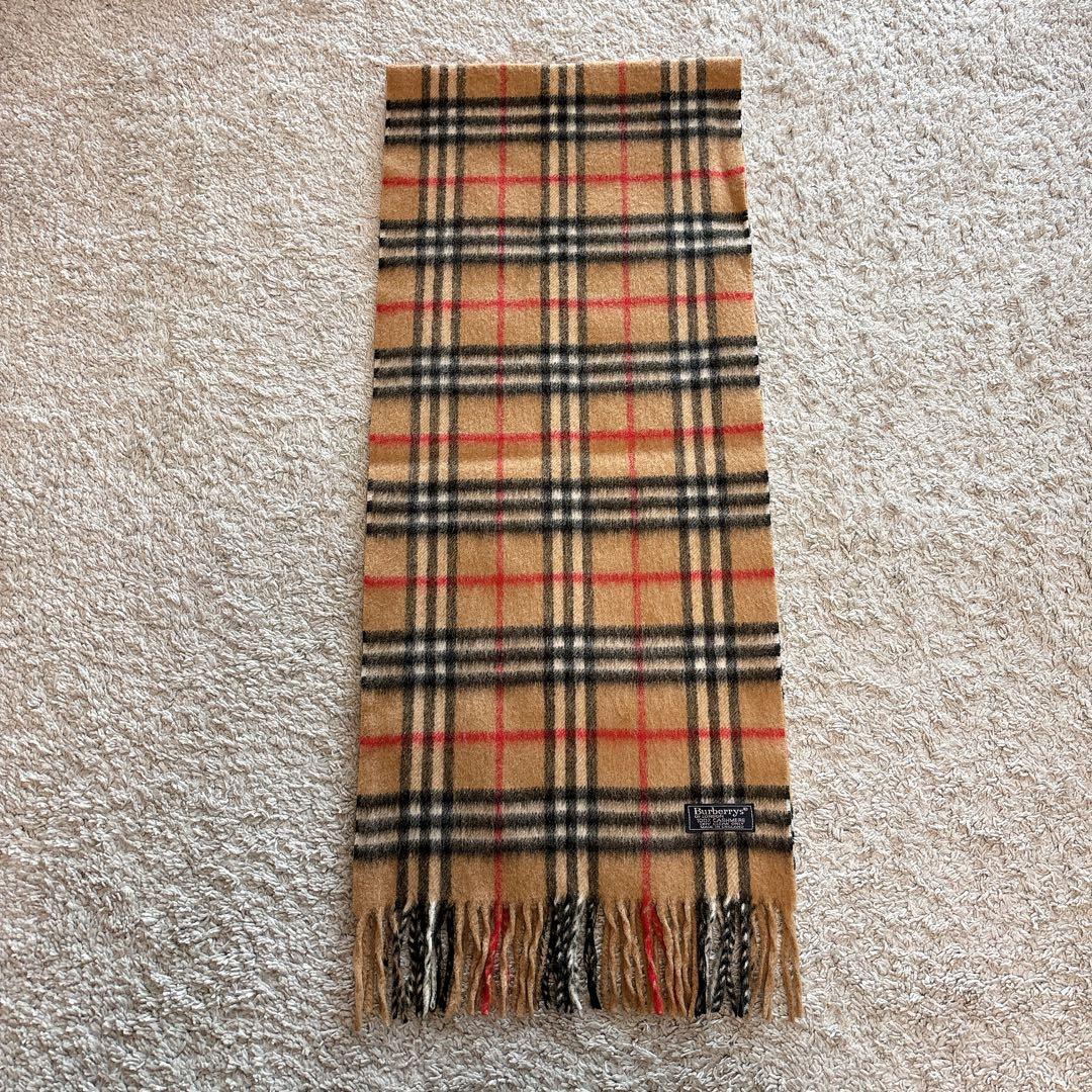 【美品】バーバリーカシミヤ100%マフラー　普遍のノバチェック柄