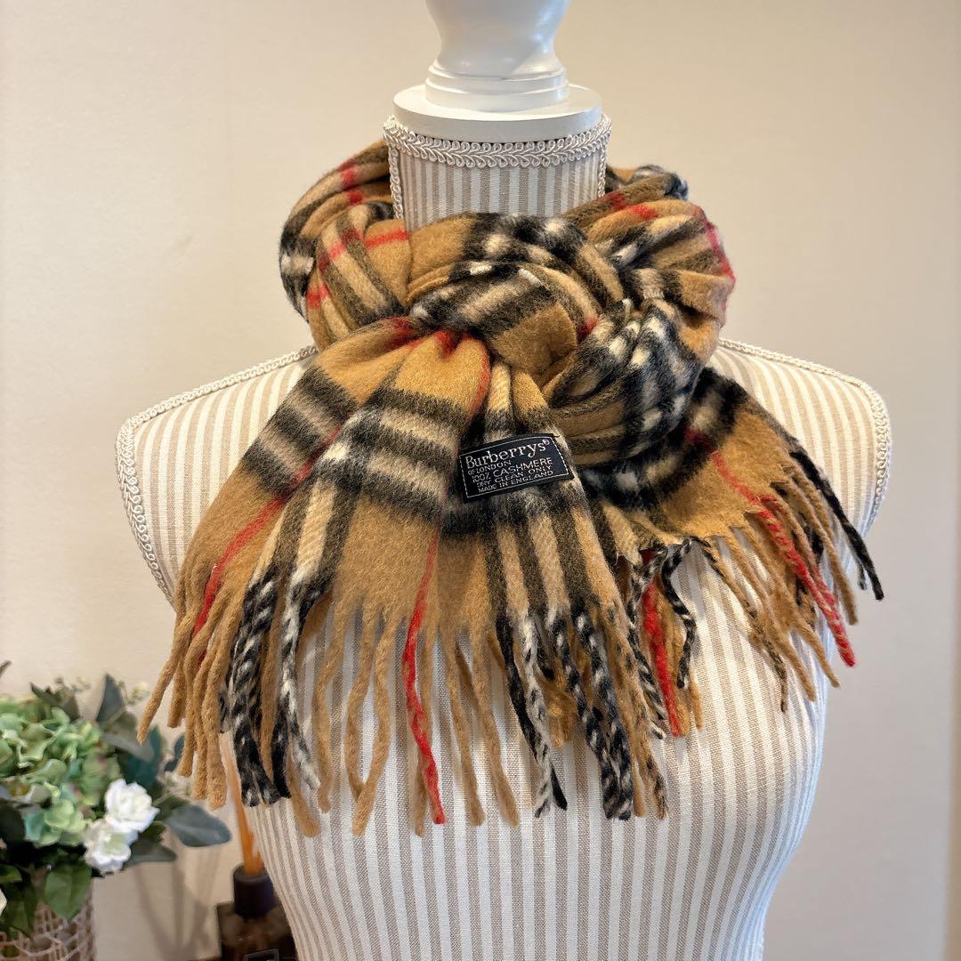 【美品】バーバリーカシミヤ100%マフラー　普遍のノバチェック柄