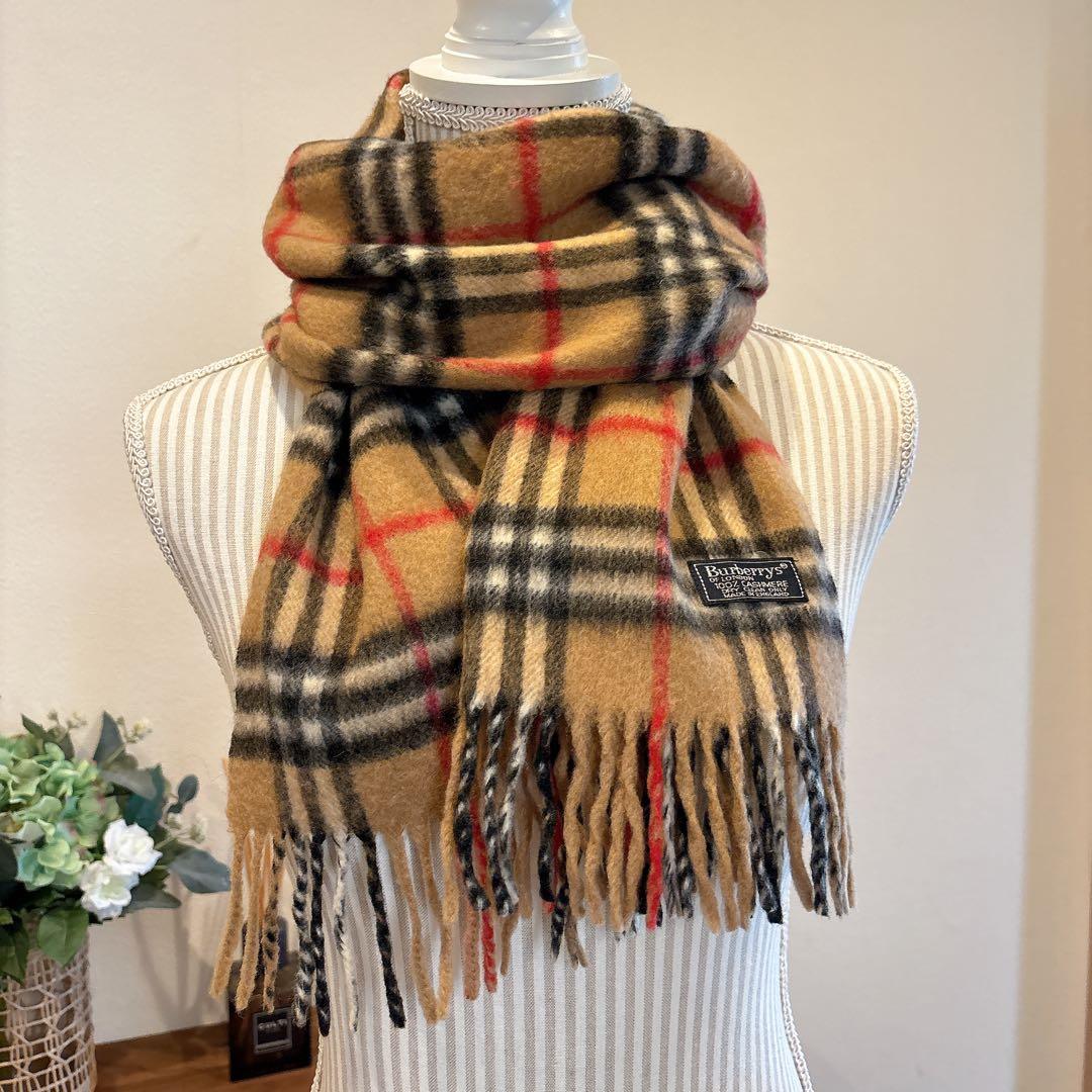 【美品】バーバリーカシミヤ100%マフラー　普遍のノバチェック柄