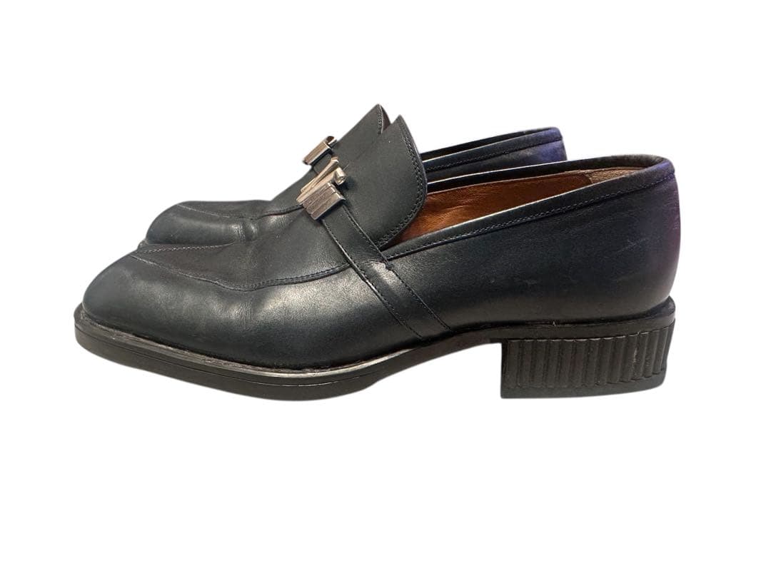 すの様希少GIANNI VERSACE ネイビー ローファー スクエアトゥ 牛革