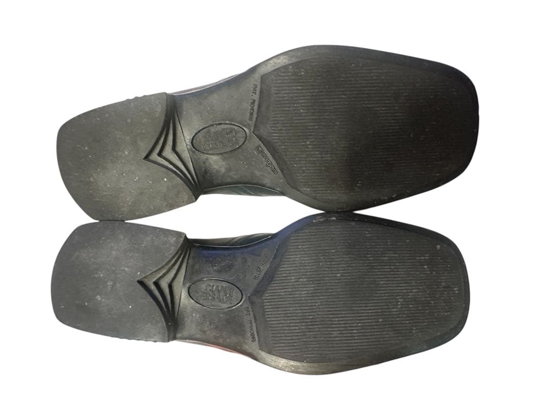 すの様希少GIANNI VERSACE ネイビー ローファー スクエアトゥ 牛革