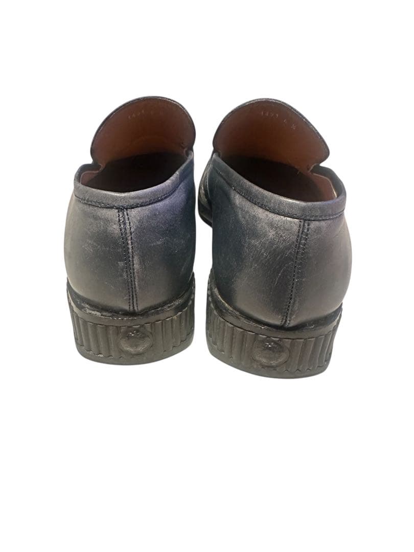 すの様希少GIANNI VERSACE ネイビー ローファー スクエアトゥ 牛革