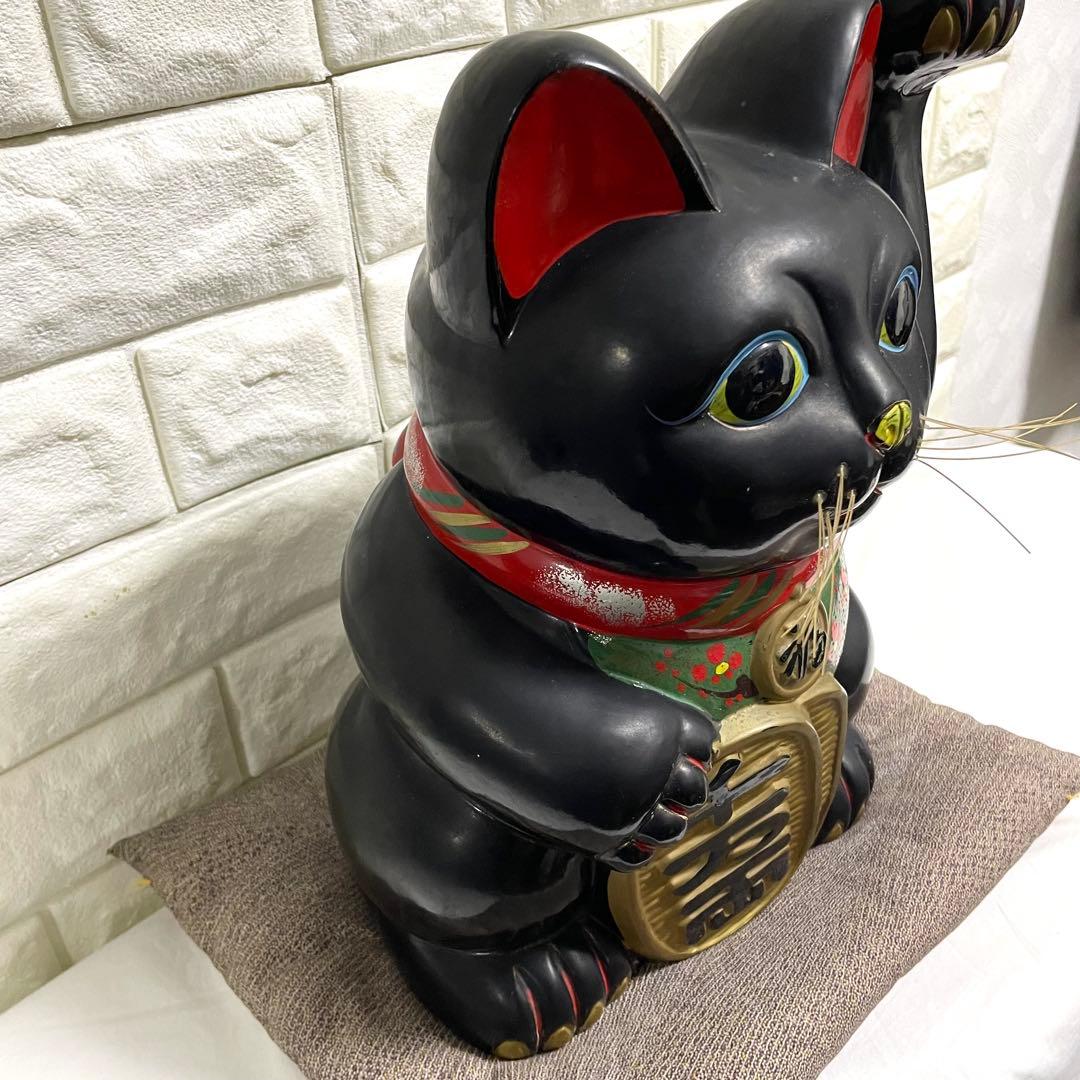 黒招き猫　開運黒手長小判猫（左手）高さ35cm 黒猫　貯金箱　特大