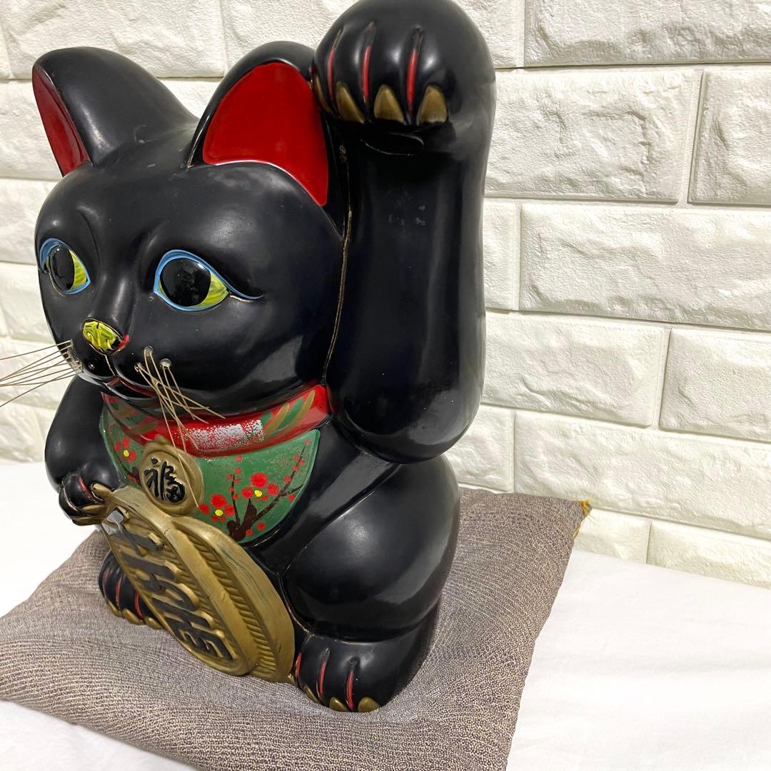 黒招き猫　開運黒手長小判猫（左手）高さ35cm 黒猫　貯金箱　特大