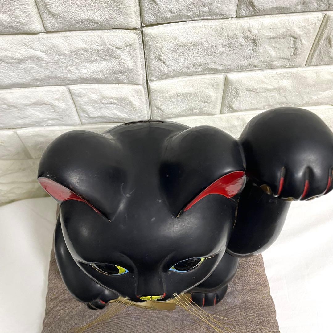 黒招き猫　開運黒手長小判猫（左手）高さ35cm 黒猫　貯金箱　特大