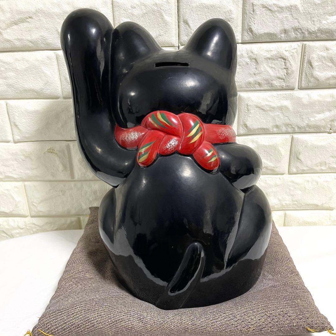 黒招き猫　開運黒手長小判猫（左手）高さ35cm 黒猫　貯金箱　特大
