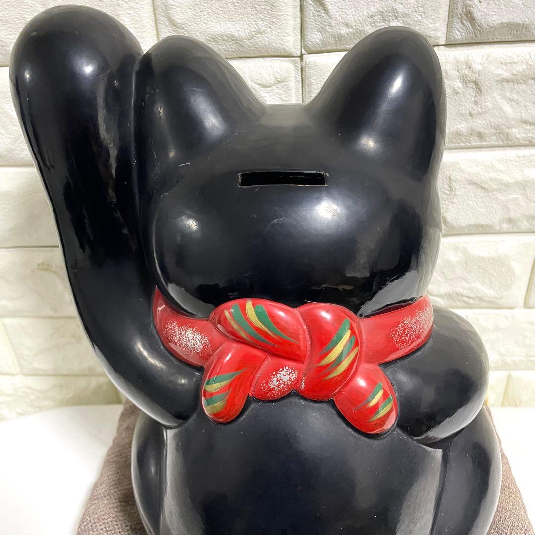黒招き猫　開運黒手長小判猫（左手）高さ35cm 黒猫　貯金箱　特大