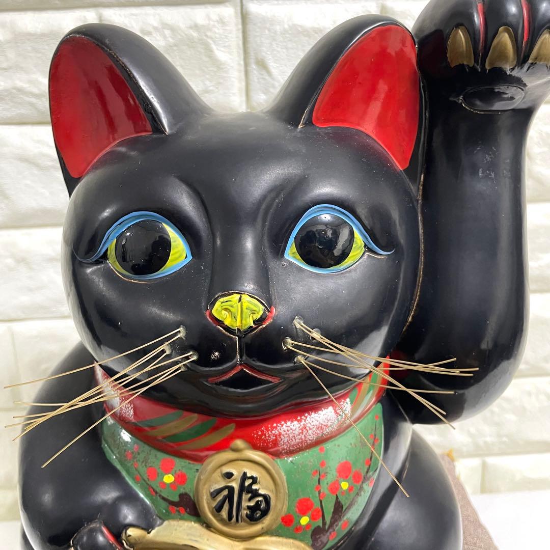 黒招き猫　開運黒手長小判猫（左手）高さ35cm 黒猫　貯金箱　特大