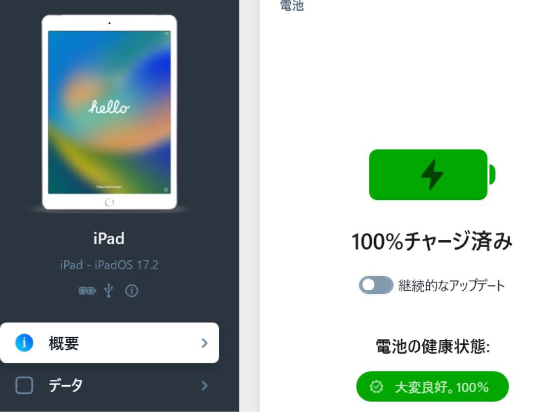 バッテリ最大容量100%劣化ナシ iPad第7世代32GBWiFiセルラードコモ