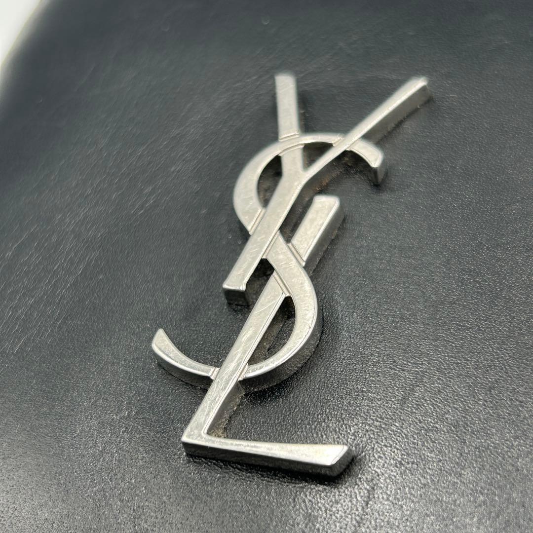 【Yves Saint Laurent】 レザー 二つ折り財布 カードケース 黒