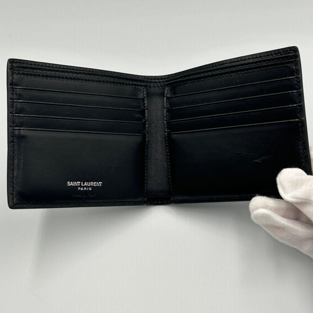 【Yves Saint Laurent】 レザー 二つ折り財布 カードケース 黒