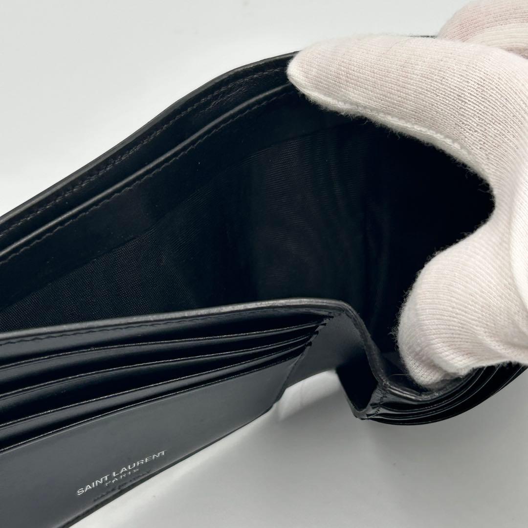 【Yves Saint Laurent】 レザー 二つ折り財布 カードケース 黒