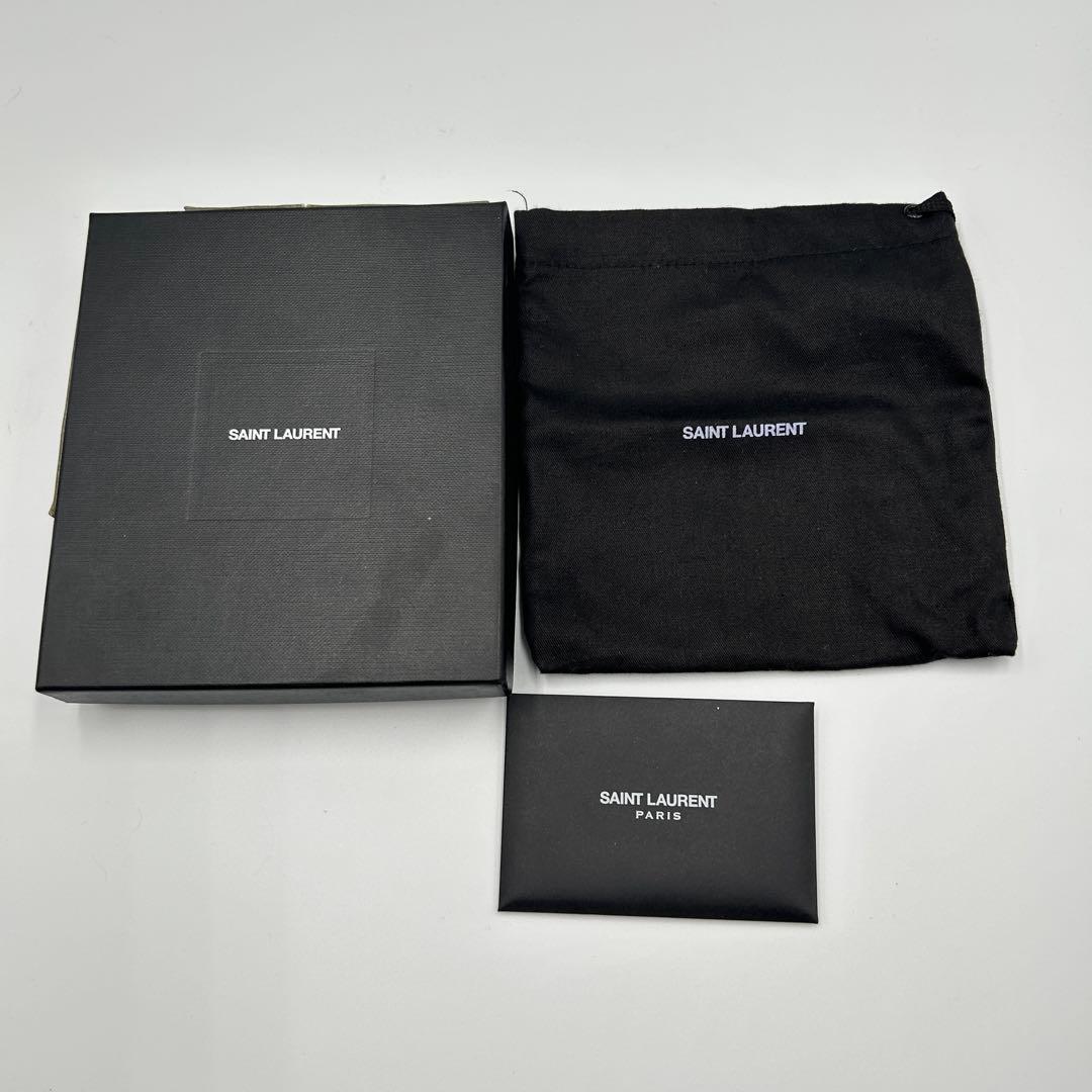 【Yves Saint Laurent】 レザー 二つ折り財布 カードケース 黒