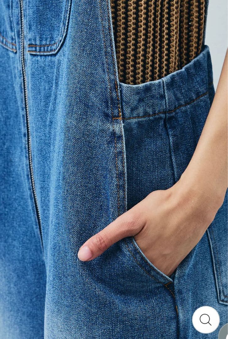 フロントジップストラップデザインデニムサロペット