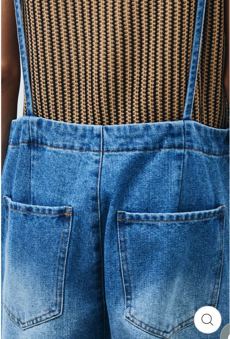 フロントジップストラップデザインデニムサロペット