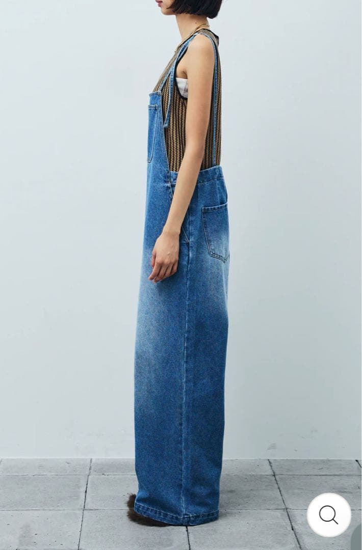 フロントジップストラップデザインデニムサロペット