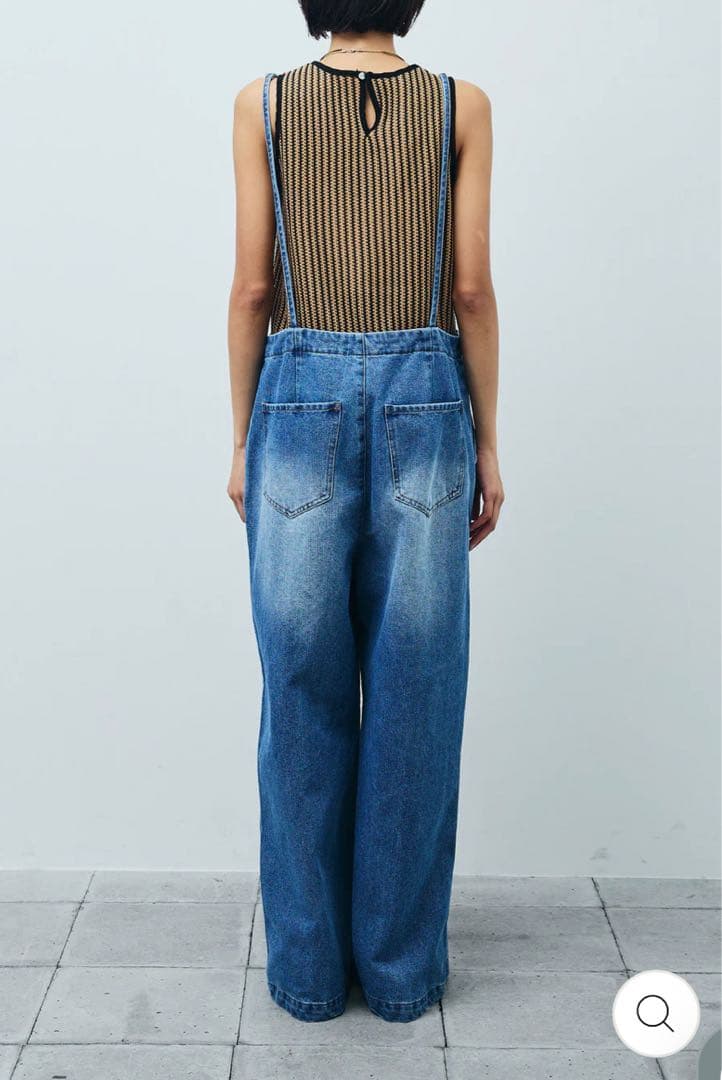 フロントジップストラップデザインデニムサロペット