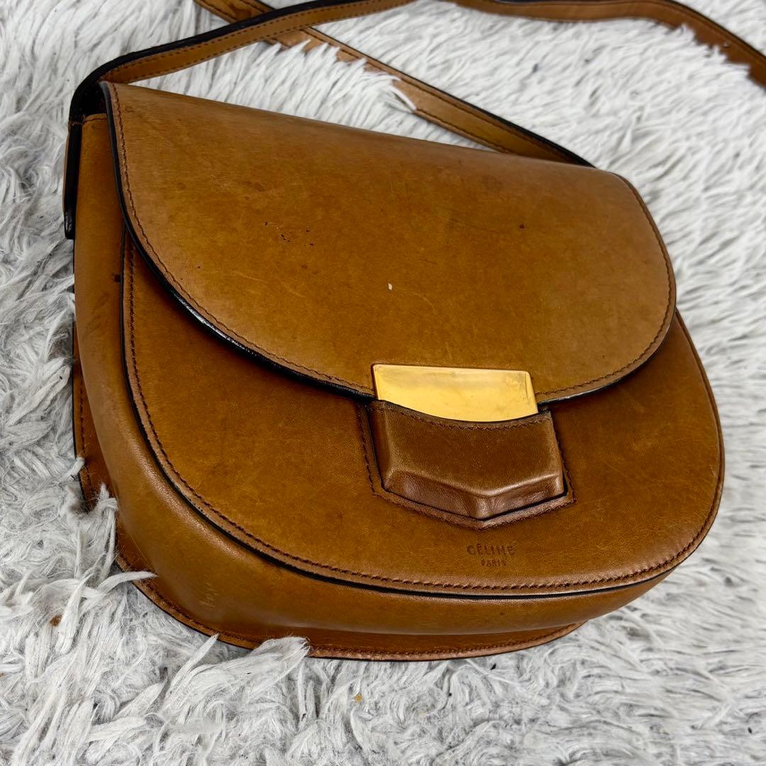 美品 CELINE レザー ショルダーバッグ マカダム柄 斜め掛け ブラウン 茶