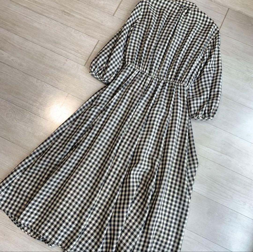 【ANAYI】アナイ　ギンガムチェック　ビスコースチェックフレアワンピース　春