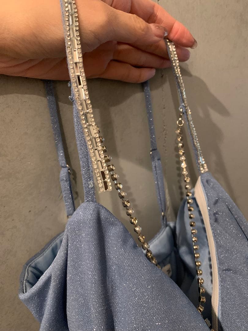 ビジューキャミソールサイドスリットラメロングドレス/キャバドレス