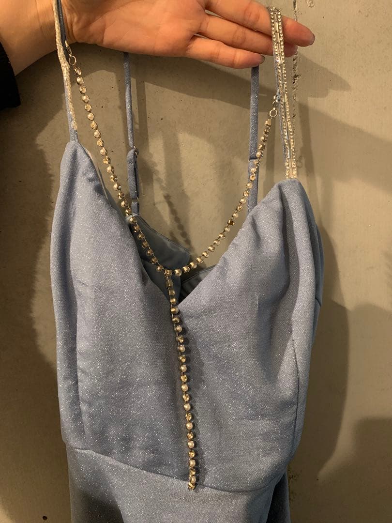 ビジューキャミソールサイドスリットラメロングドレス/キャバドレス