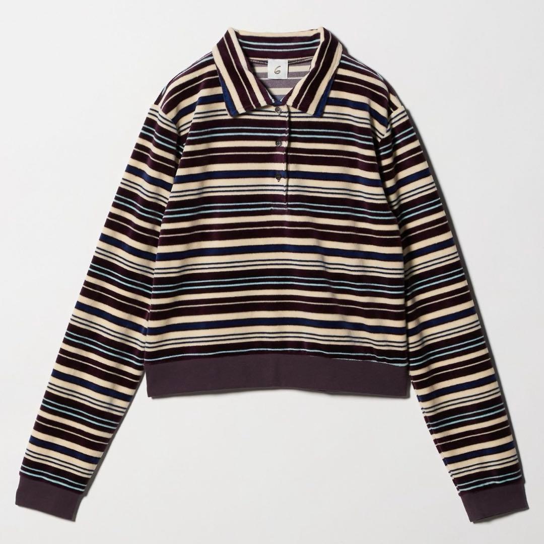 ROKU 6 ベロア ボーダー ポロシャツ 美品