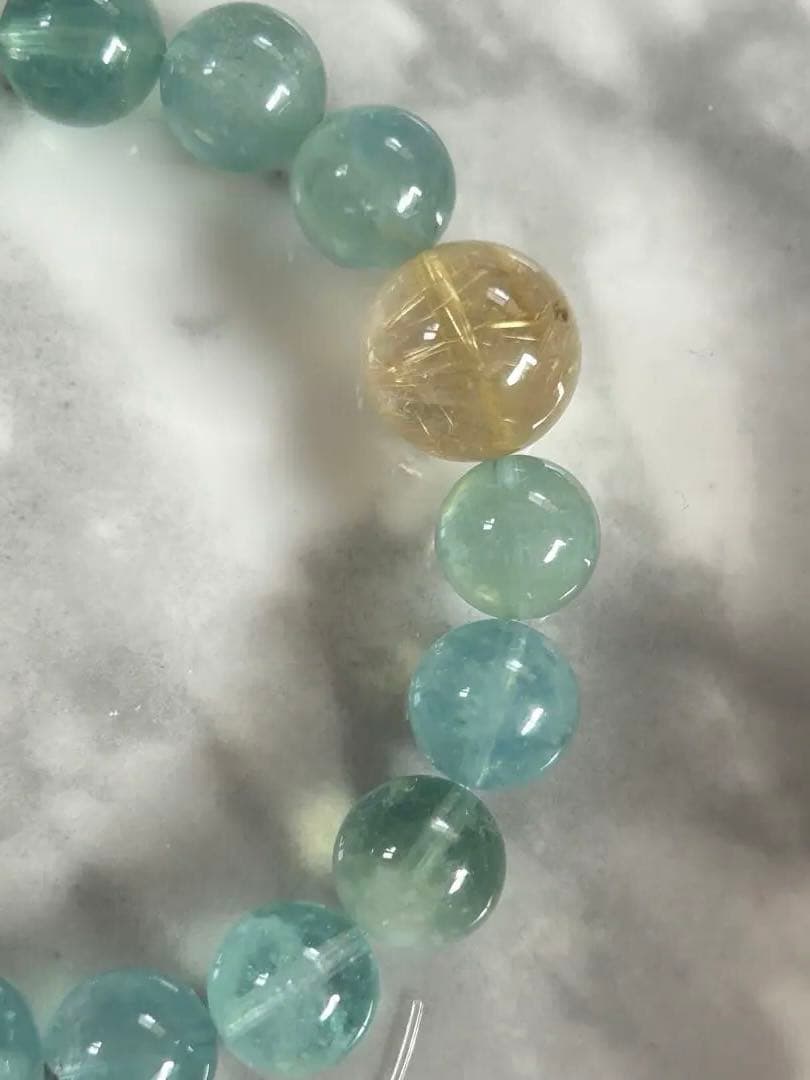 ゴールドルチルクォーツ貔貅ちゃんとアクアマリンのブレスレット