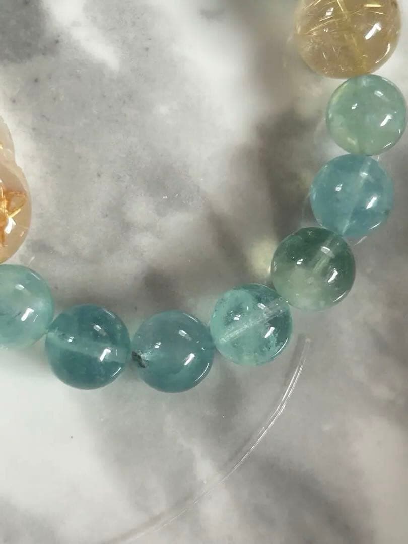 ゴールドルチルクォーツ貔貅ちゃんとアクアマリンのブレスレット