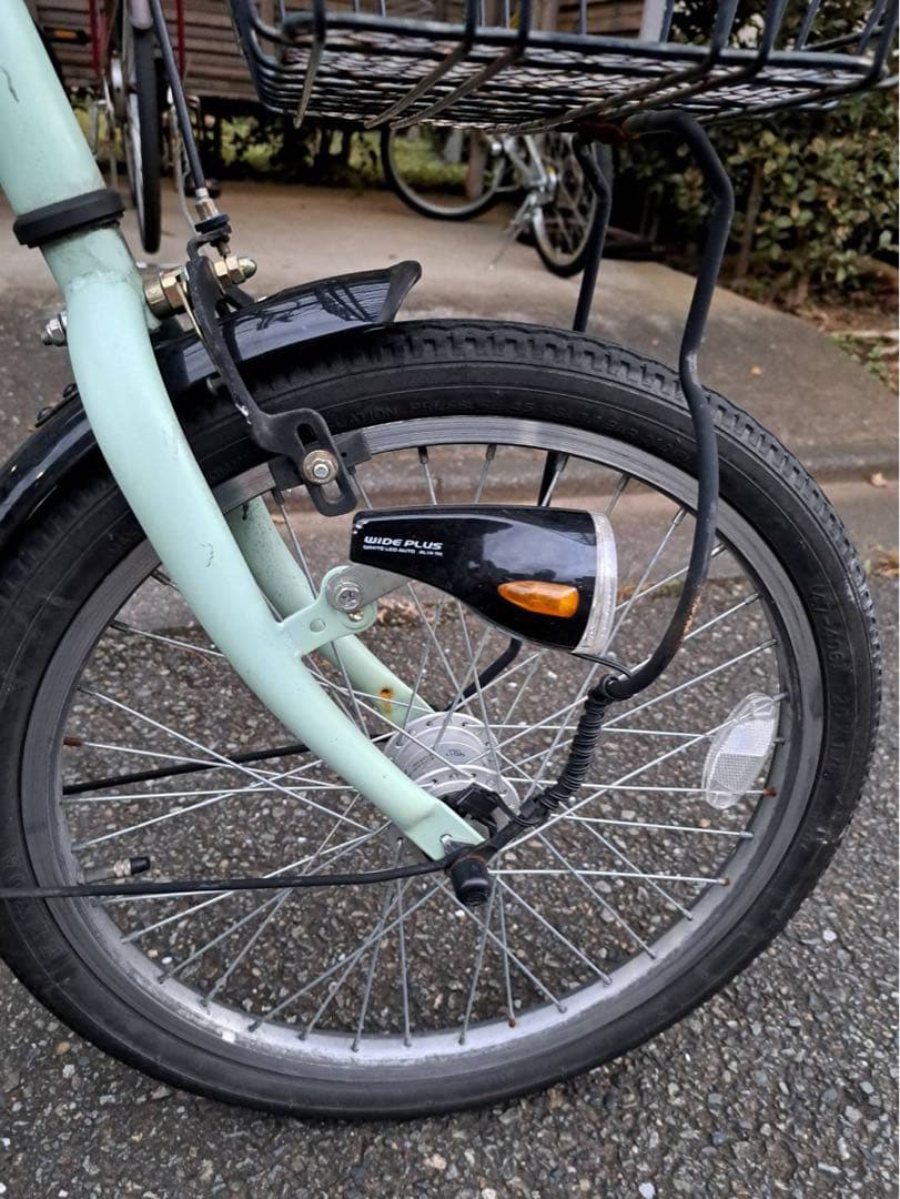 折りたたみ変速六段自転車 ミントグリーン 20インチライト付き