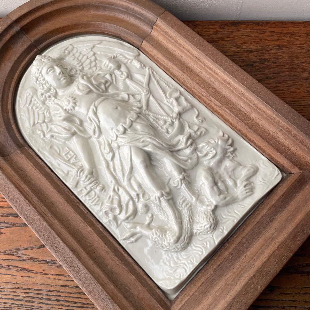 大天使ミカエル　陶板画　アンティーク　レプリカ　ドイツ　ミュージアムグッズ