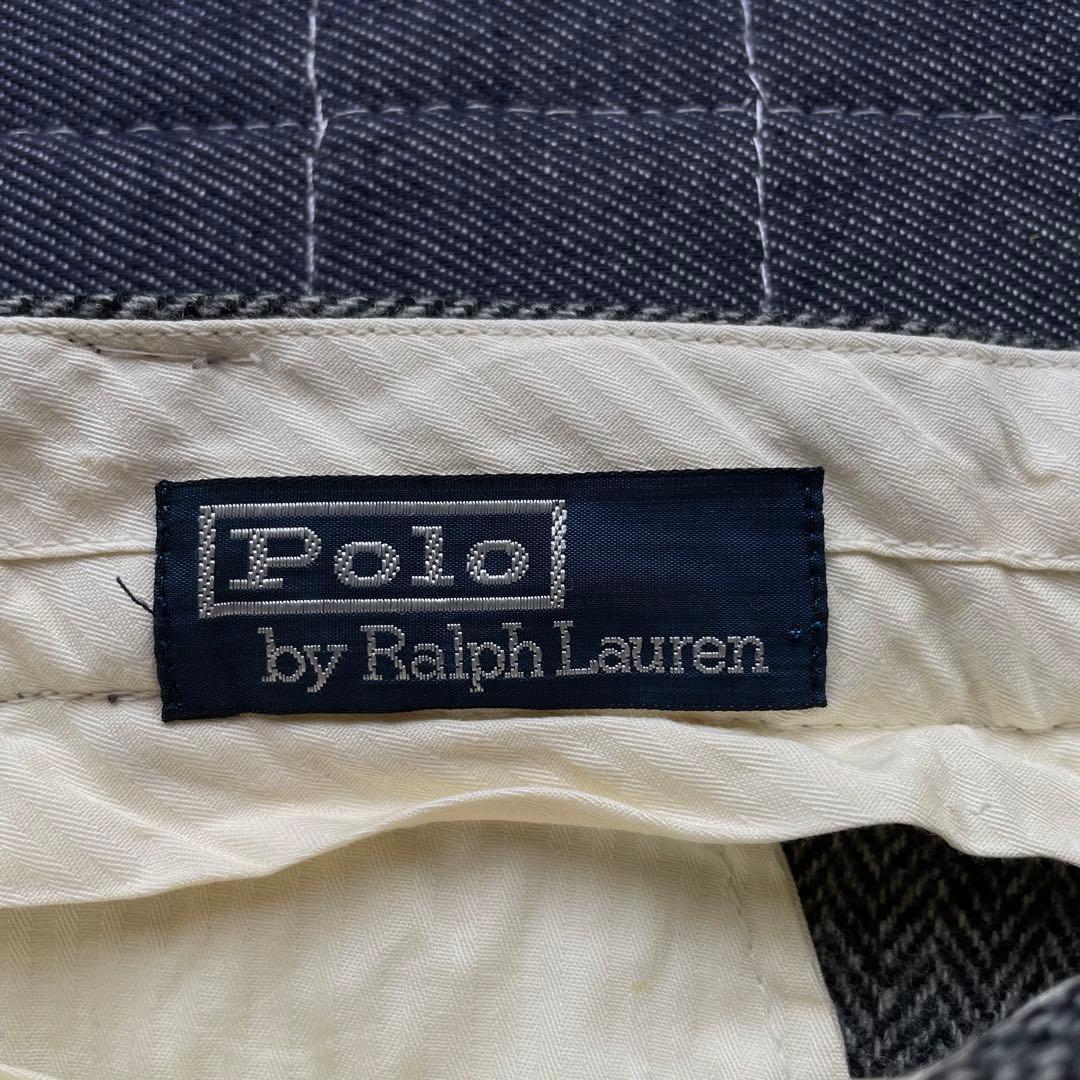 ポロ　ラルフローレン　ヘリンボーン　タック　スラックス　ウール　ワイド