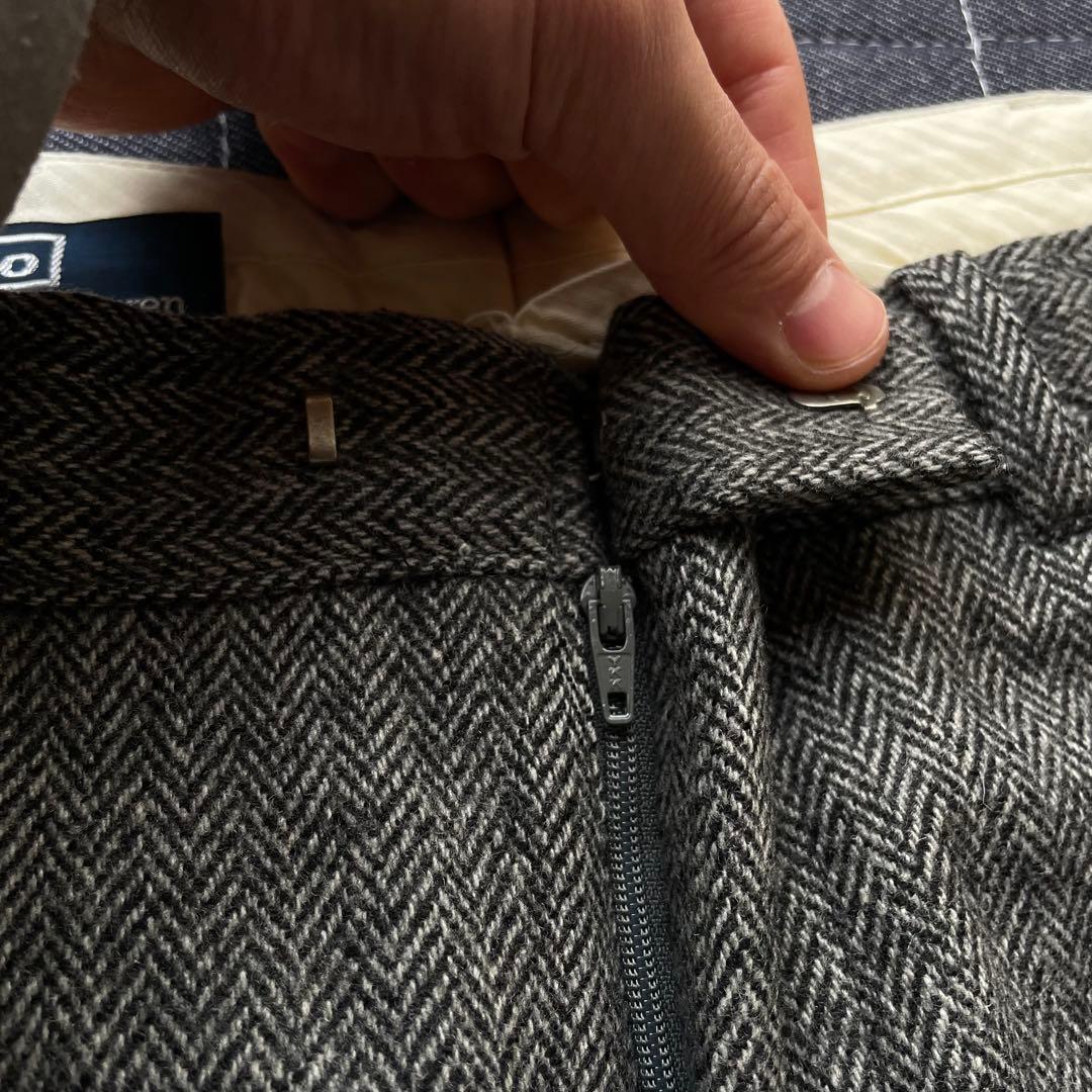 ポロ　ラルフローレン　ヘリンボーン　タック　スラックス　ウール　ワイド