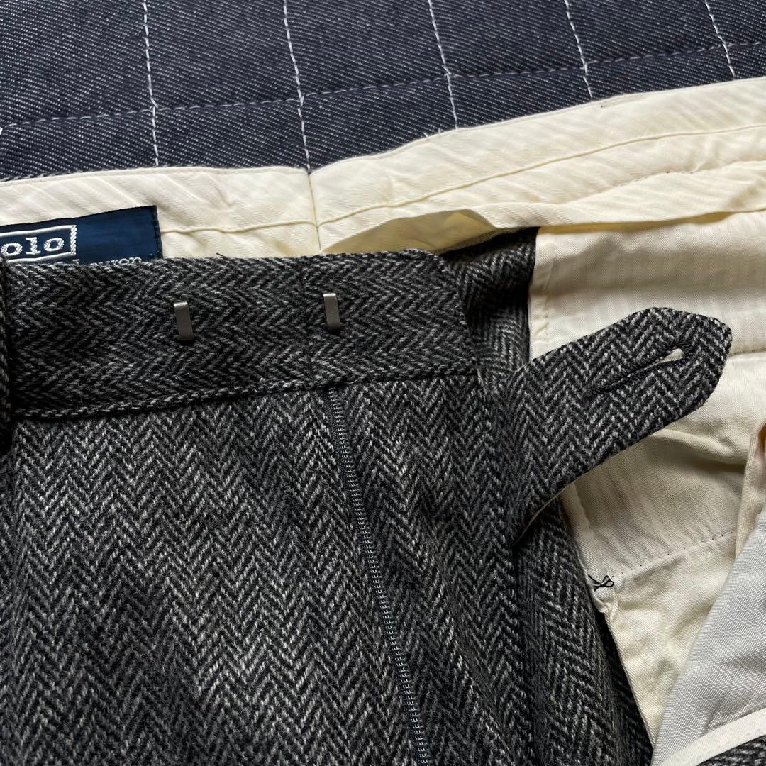 ポロ　ラルフローレン　ヘリンボーン　タック　スラックス　ウール　ワイド