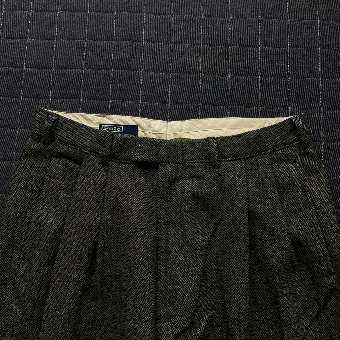 ポロ　ラルフローレン　ヘリンボーン　タック　スラックス　ウール　ワイド