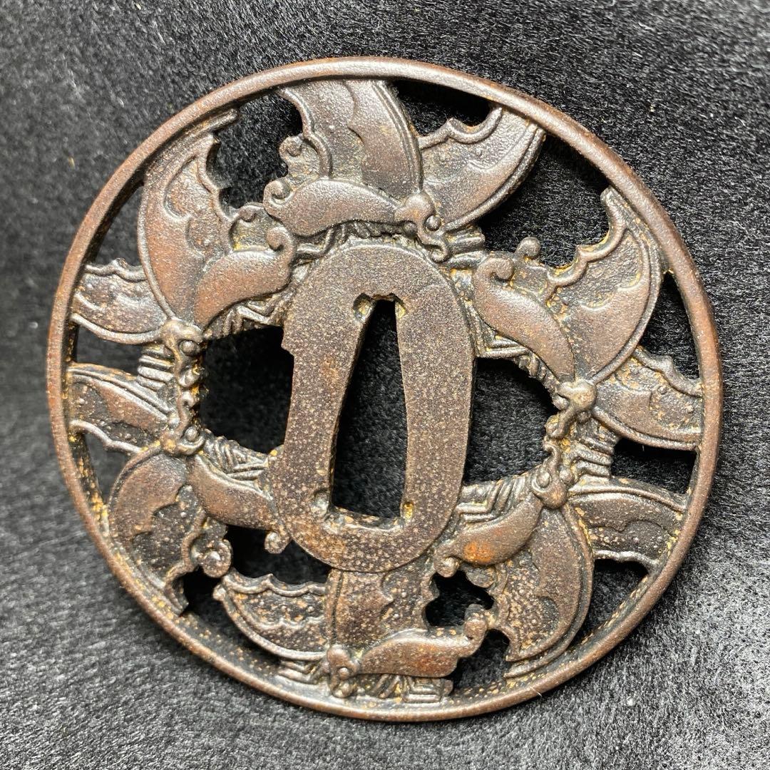 時代刀鍔　金象嵌等　木箱付　320g 東Y7-0220☆2Fトヒチ