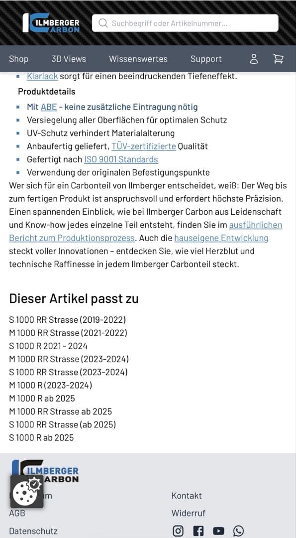イルムバーガー S1000RR カーボンリアハガーアッパーチェーンガード付
