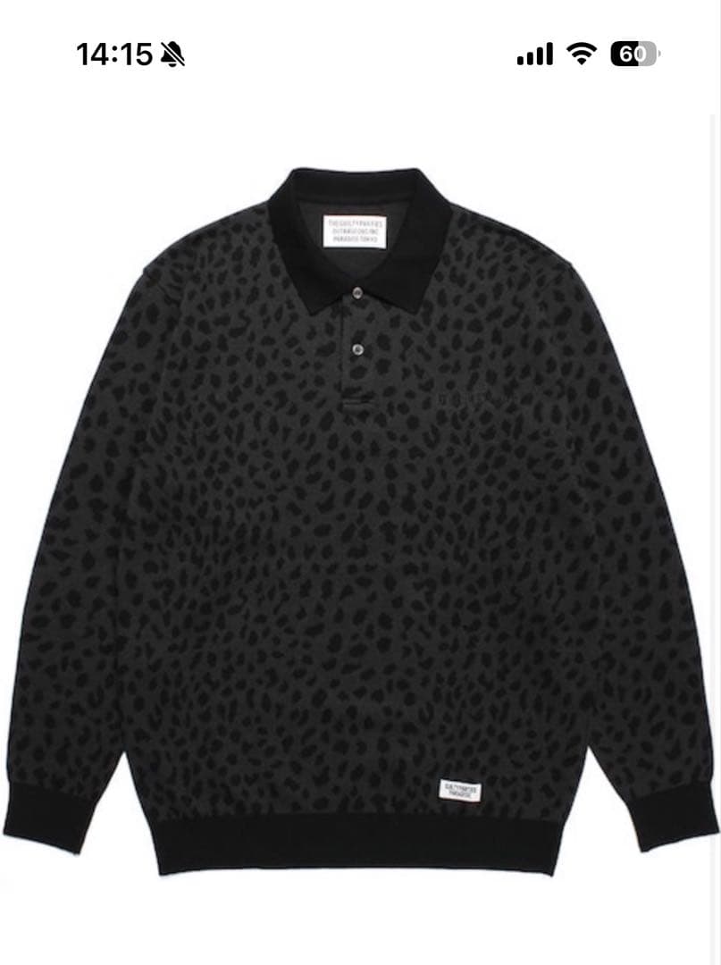 ワコマリア　レオパード　ニットポロ　S チャコール　2023FW