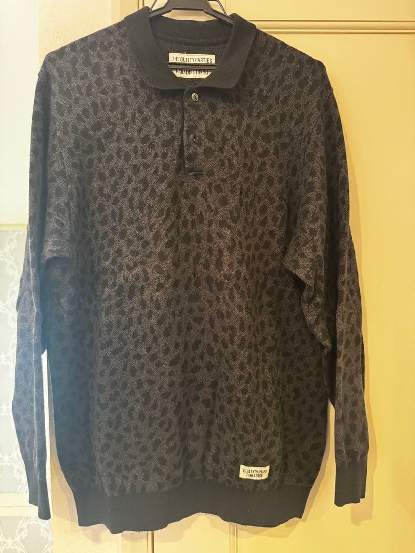 ワコマリア　レオパード　ニットポロ　S チャコール　2023FW