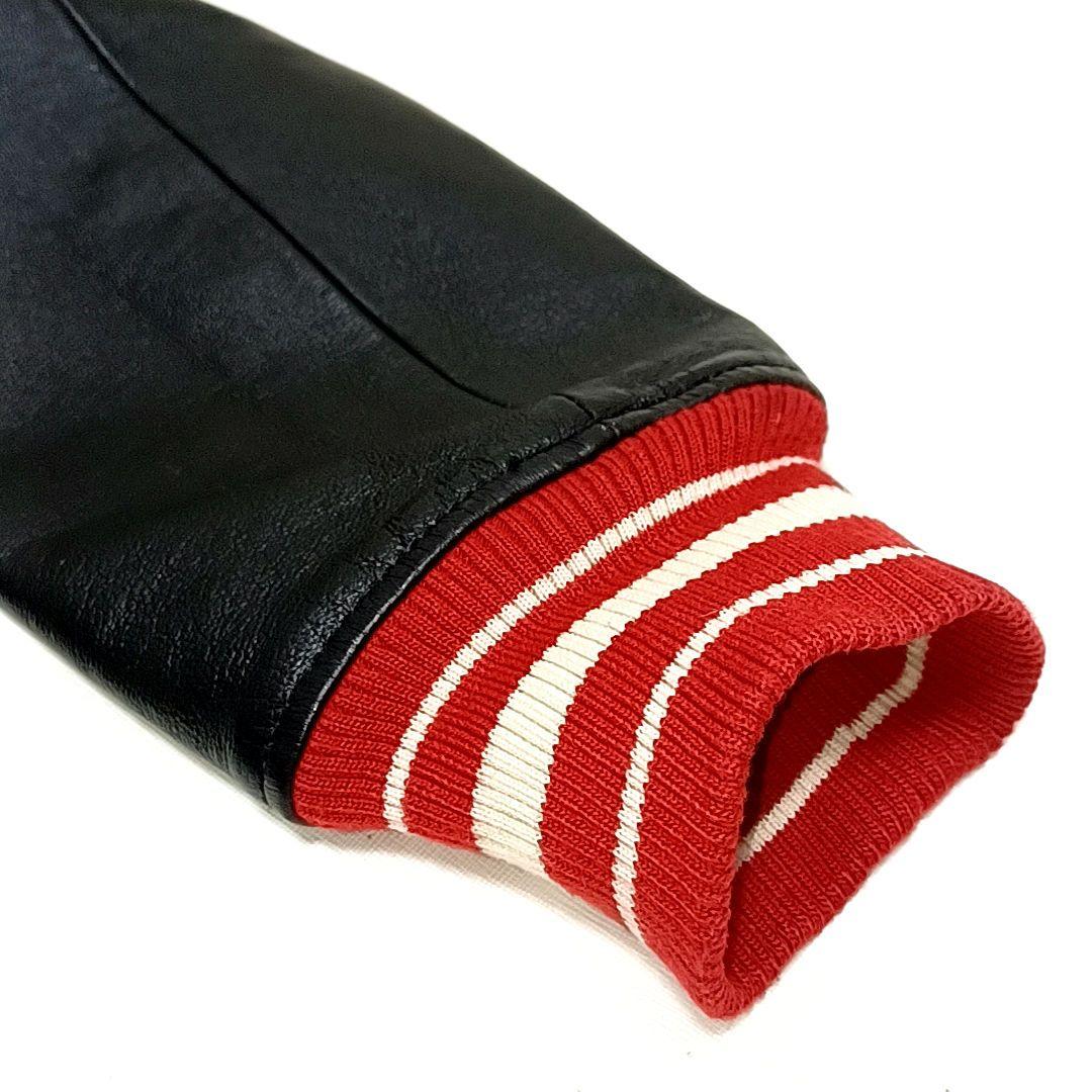 HOUSTON　メルトン×レザー　刺繍　ワッペン　スタジャン　レッド×ブラック