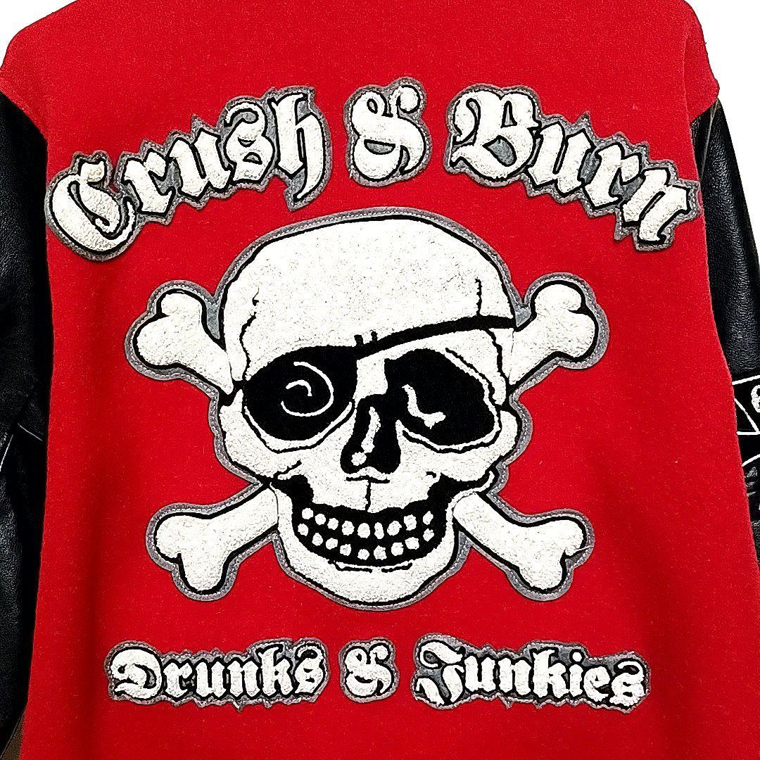 HOUSTON　メルトン×レザー　刺繍　ワッペン　スタジャン　レッド×ブラック