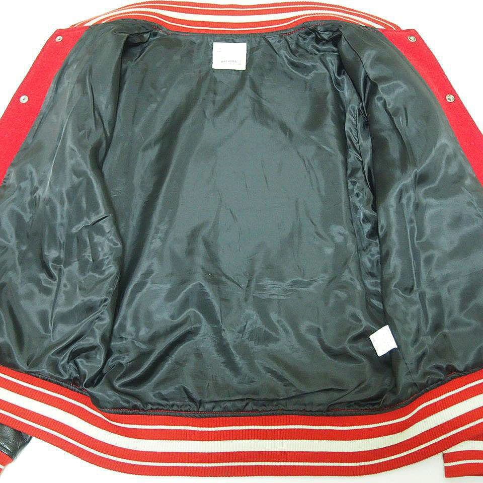 HOUSTON　メルトン×レザー　刺繍　ワッペン　スタジャン　レッド×ブラック