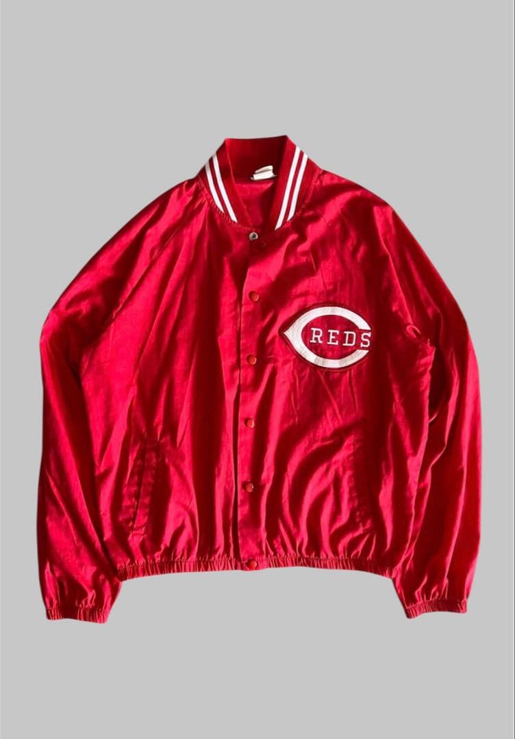 80s シンシナティレッズ スタジャン L ナイロン/RED
