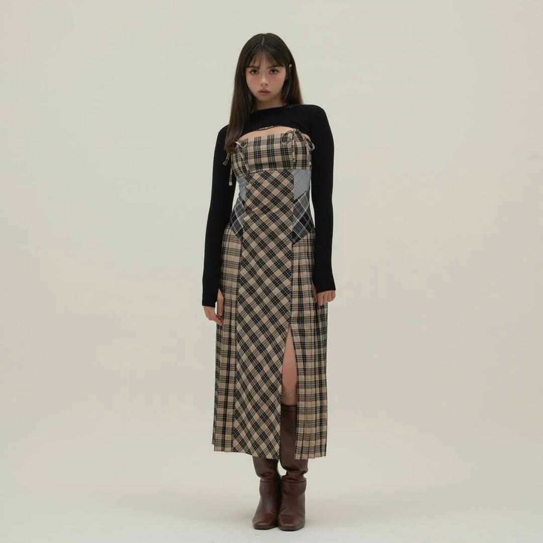 ワンピース ANDMARY Nadia check long dress beige