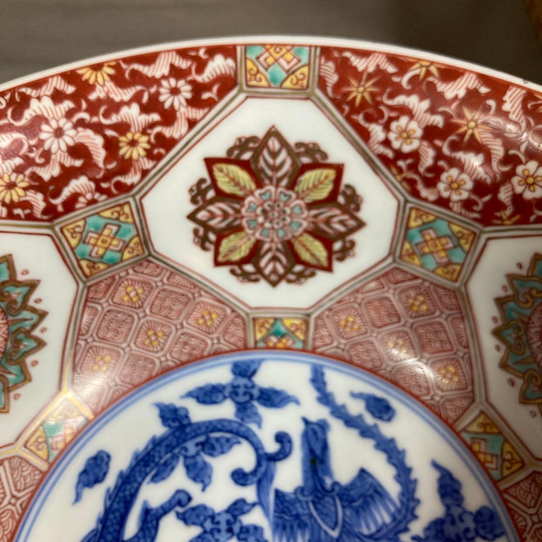 【源右衛門】古伊万里の伝統　日本名窯　舘林源右衛門作　染錦花唐草龍鳳凰見込文　鉢