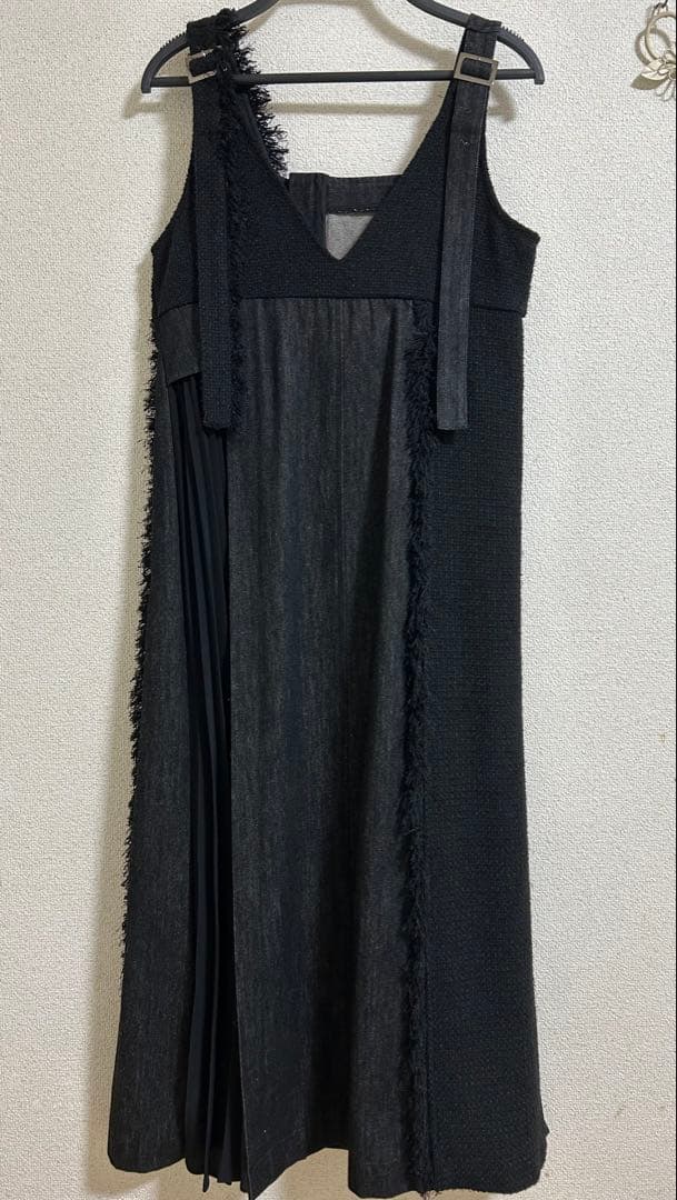 アウラアイラ　2wayマキシ丈ワンピース　黒　異素材　ツイード