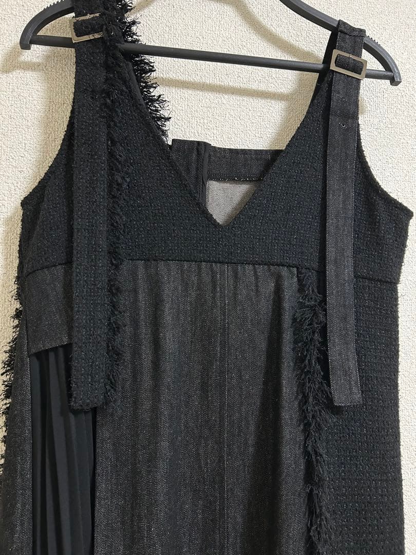 アウラアイラ　2wayマキシ丈ワンピース　黒　異素材　ツイード