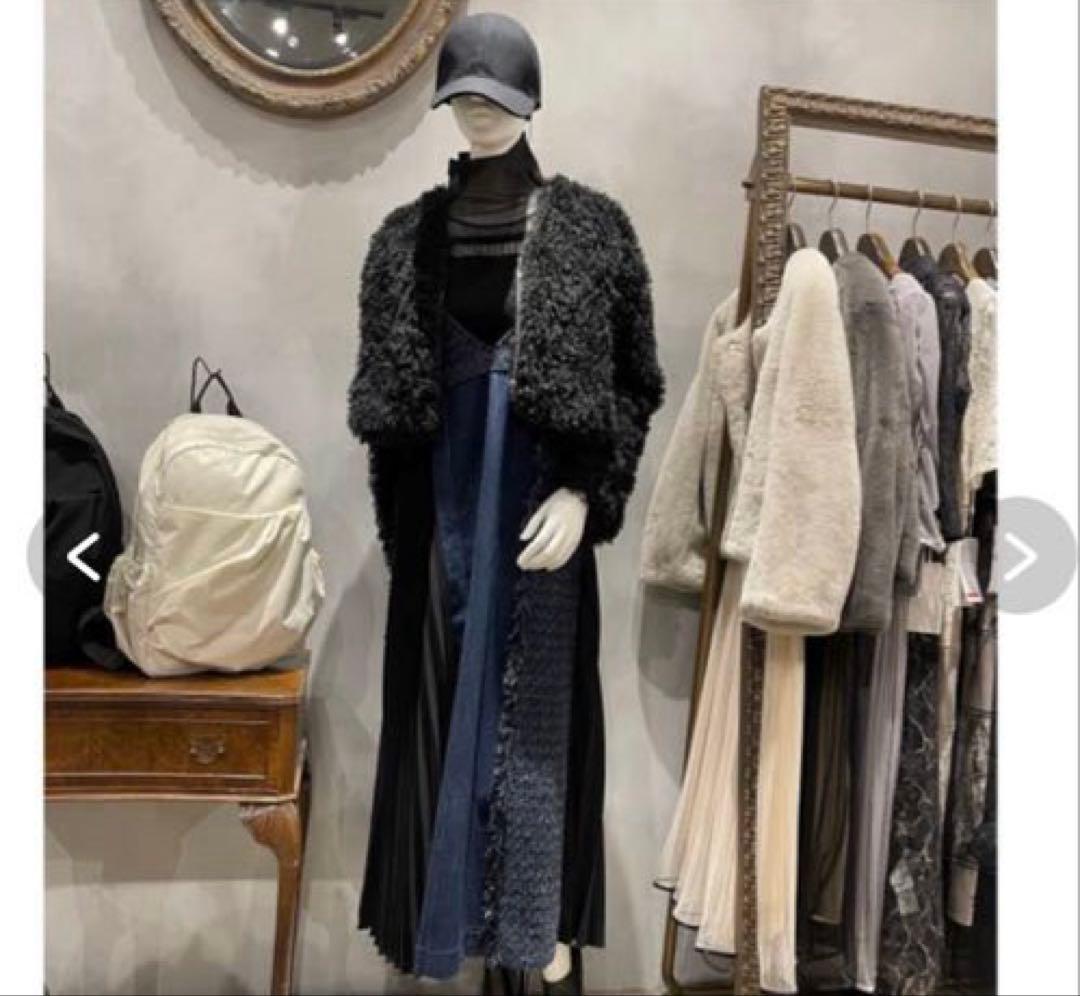 アウラアイラ　2wayマキシ丈ワンピース　黒　異素材　ツイード