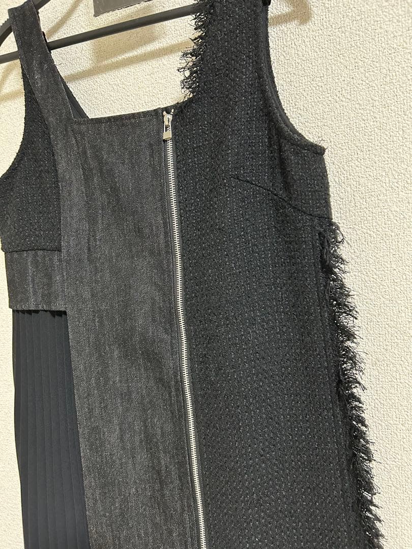 アウラアイラ　2wayマキシ丈ワンピース　黒　異素材　ツイード