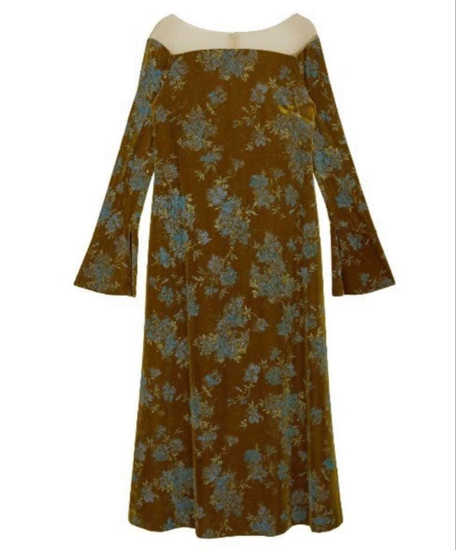 FLOWER PRINT VELOUR DRESS Mカーキ