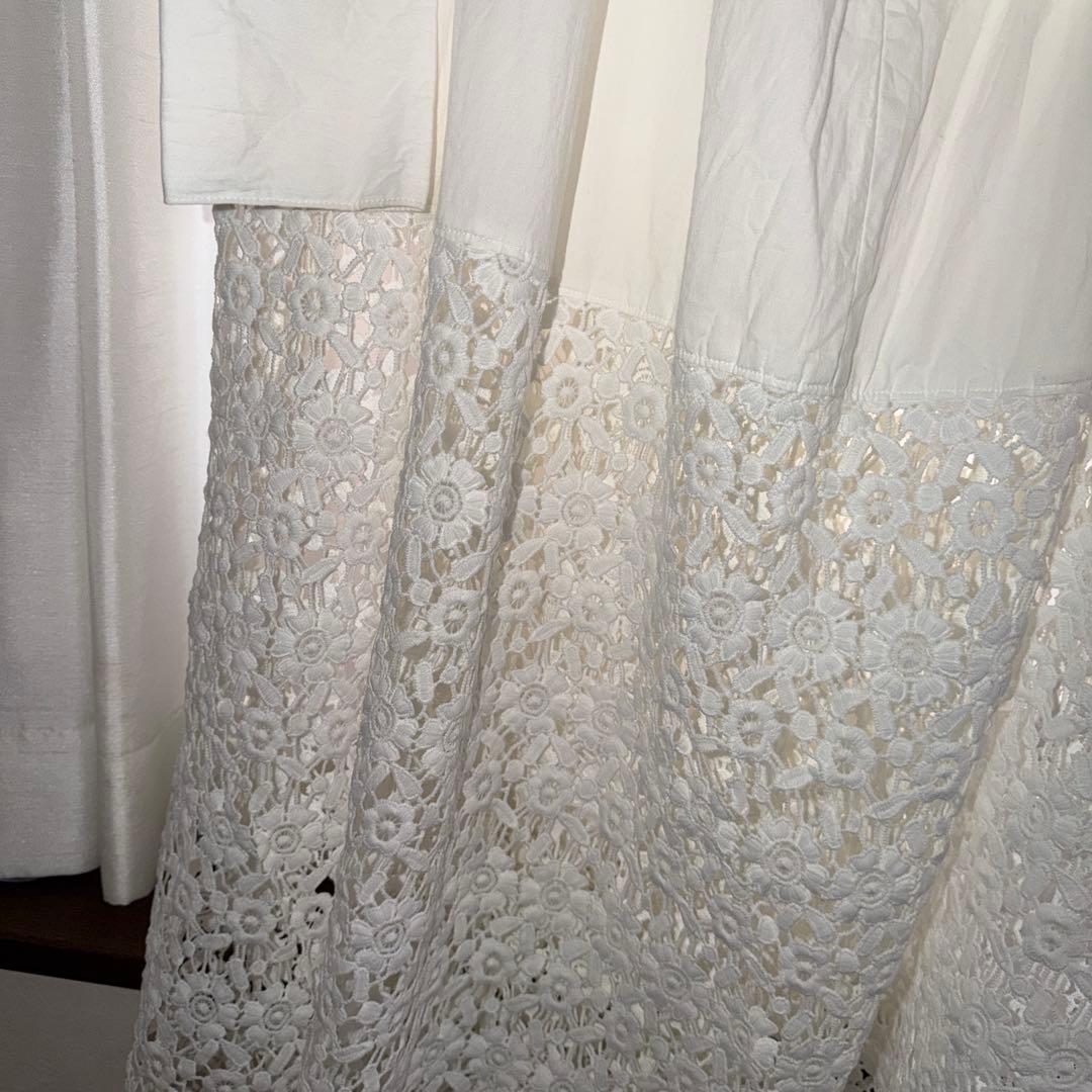 もり⭐︎foundrymews ホワイト レース裾 長袖カットソーワンピース